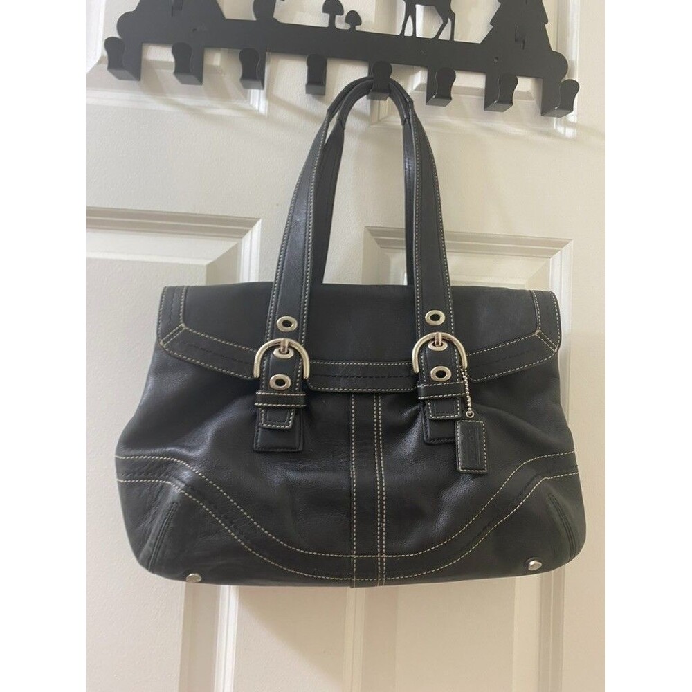 Coach Vintage Soho Black Leather Flap-over Purse F12304 rough Condition